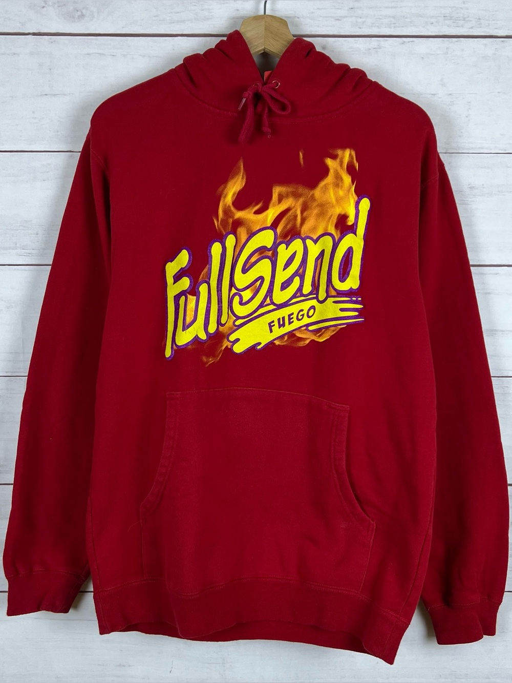 Full Send Fuego Hoodie Mens Takis Inspo Beers Logo Pullover NELK Red Sz M